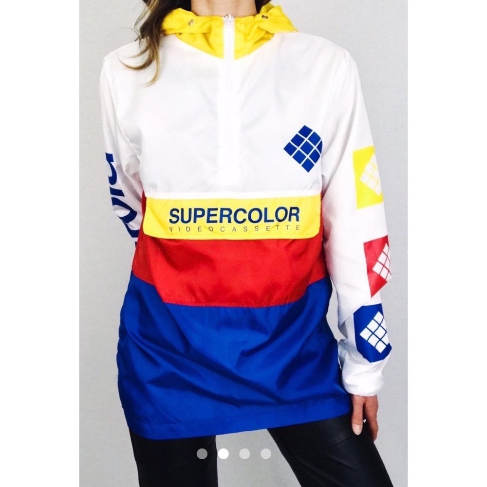 Polaroid Supercolor Videocassette Windbreaker Hoodie Mens Sz‎ M Colorblock Retro